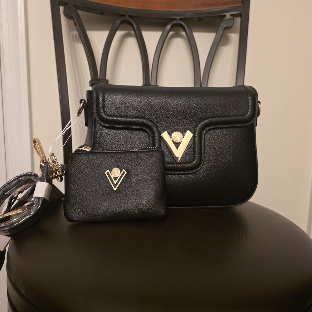 NWT Valentino Orlandi Black Crossbody with Gold Accents And 2 Removable Straps